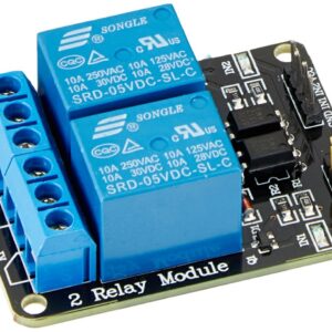 2-Channel Relay(5V) Module Shield for Arduino ARM PIC AVR - 5V 2-Channel Relay interface board, and each one needs 15-20mA Driver Current - Equiped with high-current relay, AC250V 10A * DC30V 10A * Standard interface that can be controlled directly by microcontroller (Arduino , 8051, AVR, PIC, DSP, ARM, ARM, MSP430, TTL logic) * Indication LED''s for Relay output status