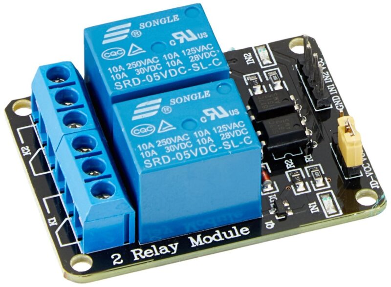 2-Channel Relay(5V) Module Shield for Arduino ARM PIC AVR - 5V 2-Channel Relay interface board, and each one needs 15-20mA Driver Current - Equiped with high-current relay, AC250V 10A * DC30V 10A * Standard interface that can be controlled directly by microcontroller (Arduino , 8051, AVR, PIC, DSP, ARM, ARM, MSP430, TTL logic) * Indication LED''s for Relay output status